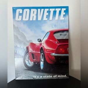 Metal Corvette hanging sign. Corvette It’s a State of Mind, screen printed sign